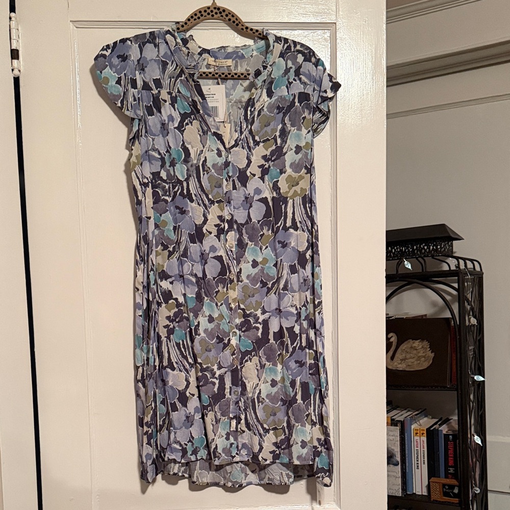 Love Stitch Blue and Green Floral Mini Dress